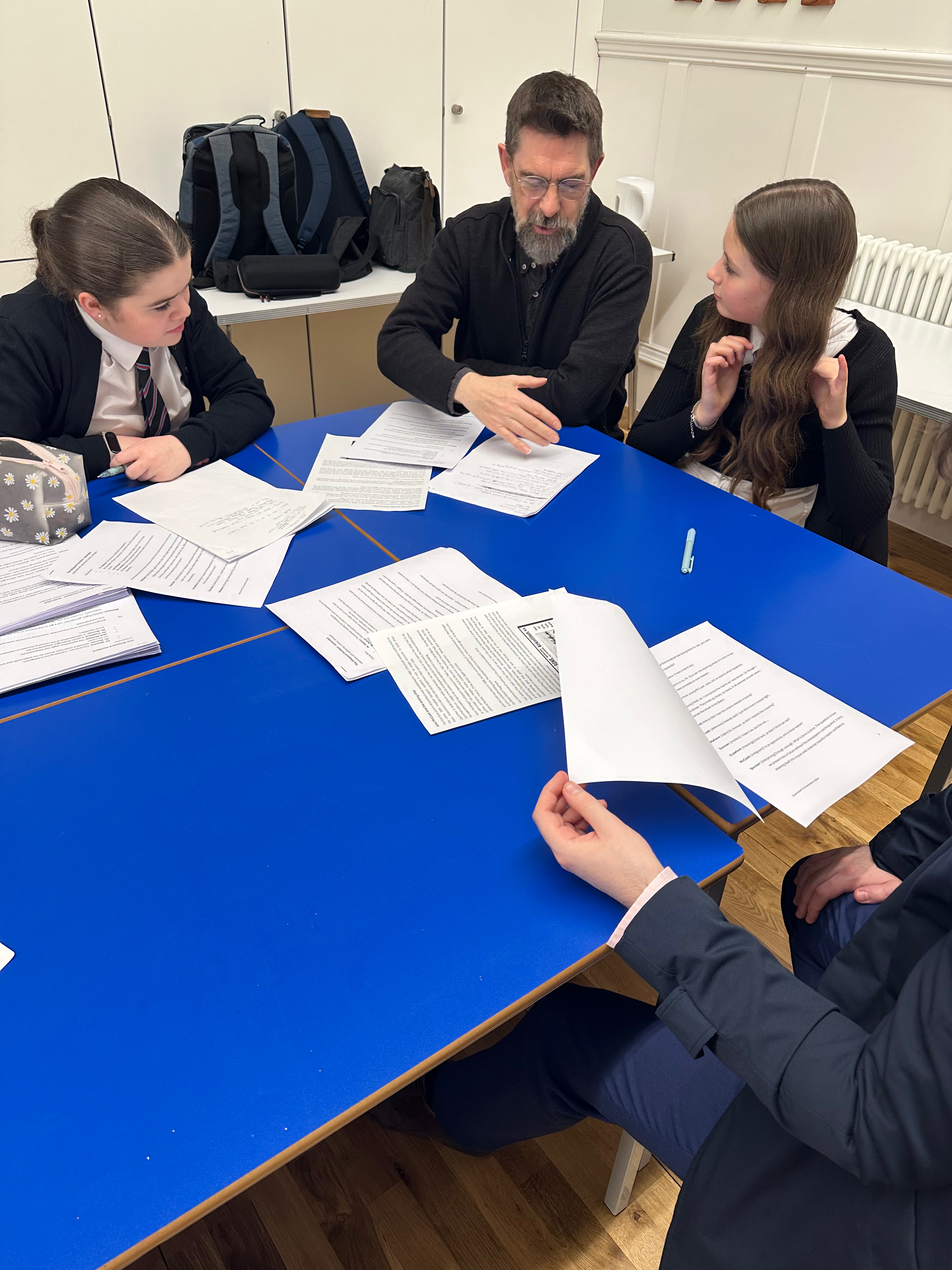 education consultant, Douglas and pupils workshopping script