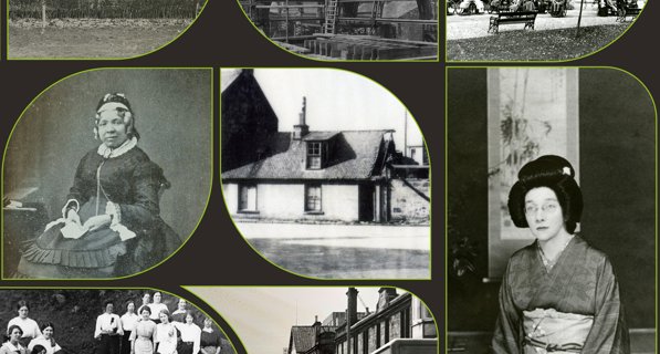 black and white images of various buildings and people