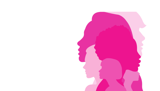 pink sillouettes of womens heads on a white background